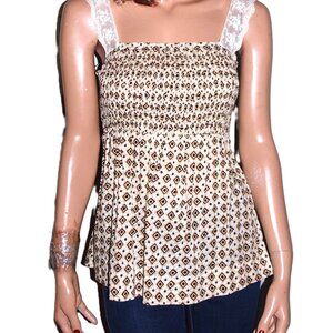 Lolita Brown Beige Crinkle Boho Tank Top S